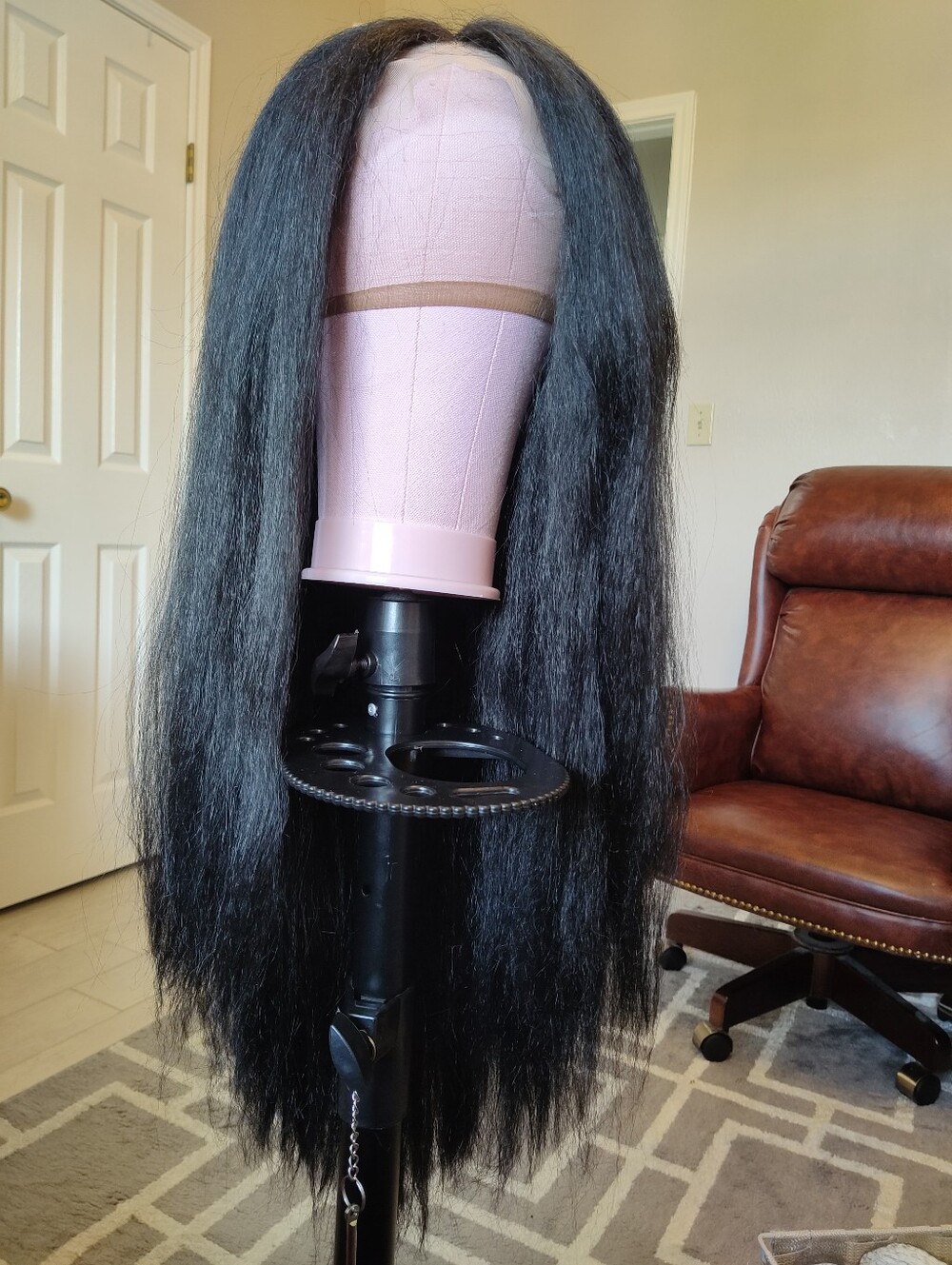 Extra Long Kinky Straight High Volume Minimal Lace Glueless Yaki Synthetic Wig